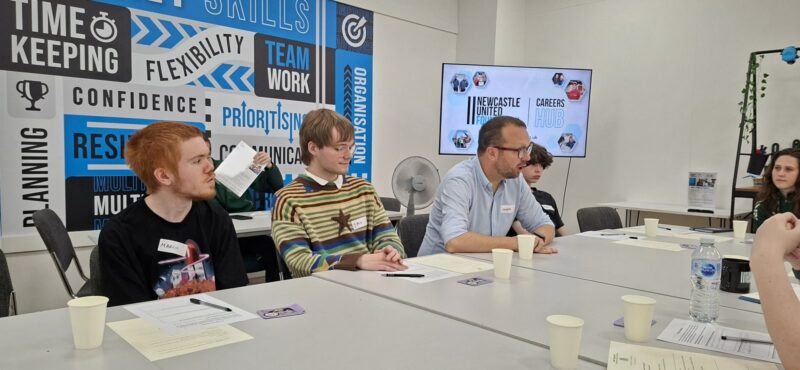 Mark Ferguson MP talking to participants at Newcastle united Foundation about their views on the Future of Work in Gateshead and Whickham